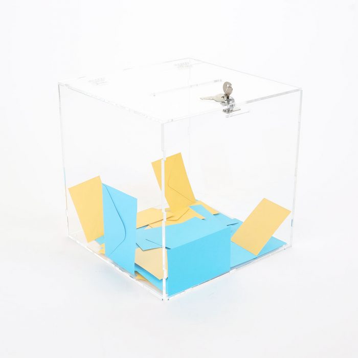 cubo trasparente porta buste in plexiglass