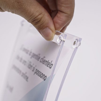 espositore porta avvisi in plexiglass trasparente con calamita da banco