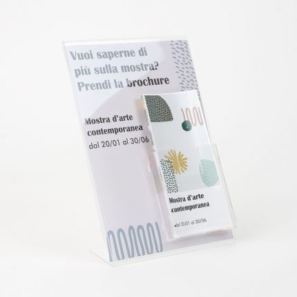 porta avvisi A4 in plexiglass trasparente con tasca 13 A4 da banco