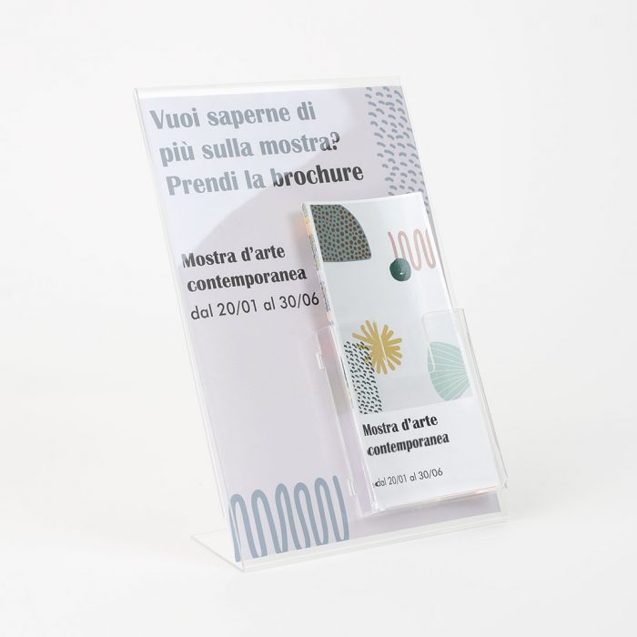 porta avvisi A4 in plexiglass trasparente con tasca 13 A4 da banco