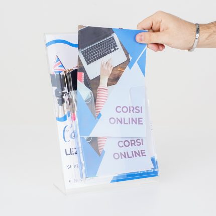 porta avvisi da banco plexiglass depliant