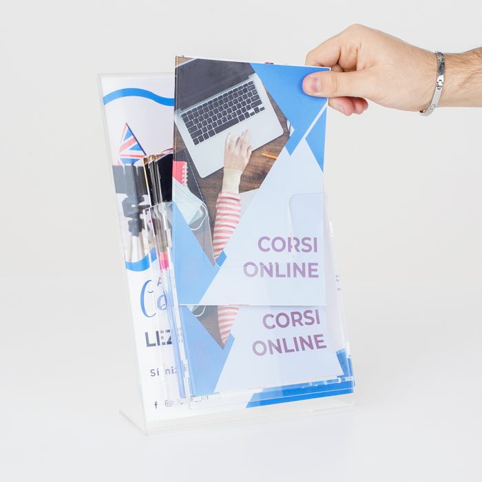 porta avvisi da banco plexiglass depliant