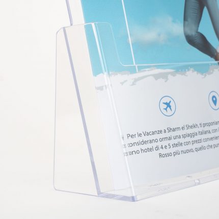 espositore depliant in plexiglass trasparente da banco