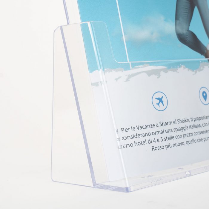 espositore depliant in plexiglass trasparente da banco