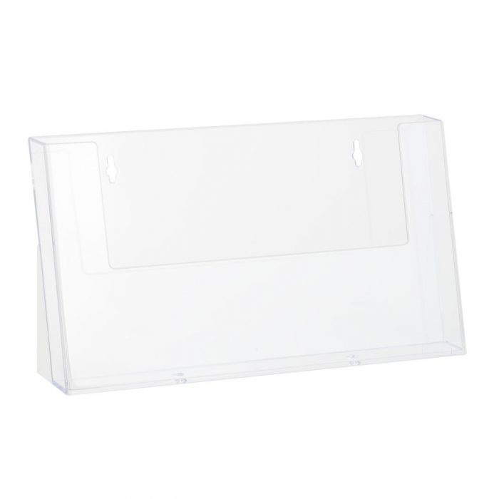 porta depliant in plexiglass trasparente da banco A4 orizzontale