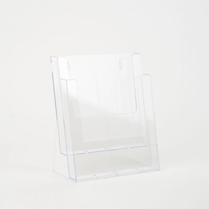 porta depliant da banco in plexiglass trasparente due tasche a4
