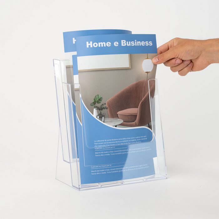 porta depliant in plexiglass da banco due tasche a4