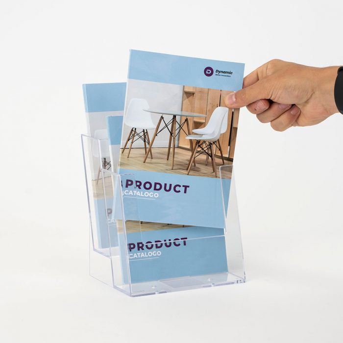 porta depliant in plexiglass trasparente formato A5 2 tasche