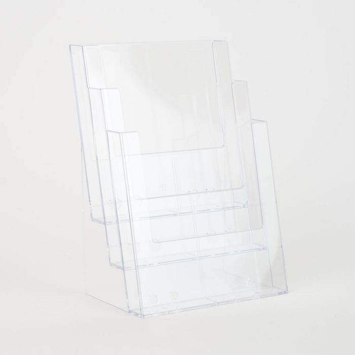 porta depliant in plexiglass trasparente tre tasche a4