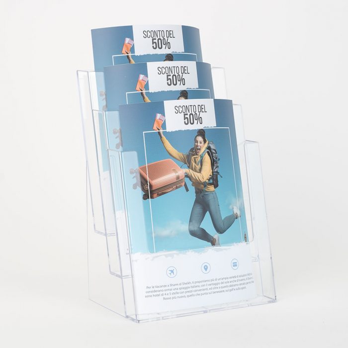 porta depliant in plexiglass tre tasche a4