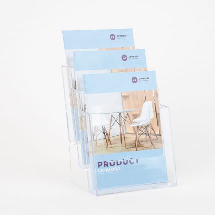 porta depliant in plexiglass trasparente tre tasche a5
