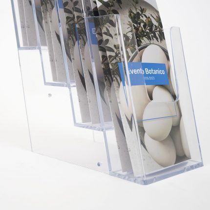 espositore depliant 4 tasche plexiglass trasparente da banco