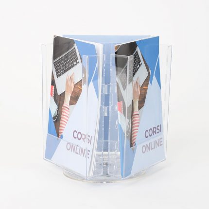 porta deplian girevole 3 tasche in plexiglass da banco