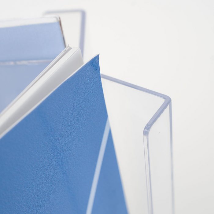 porta deplian girevole in plexiglass trasparente da banco