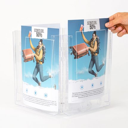porta deplian girevole in plexiglas trasparente da banco
