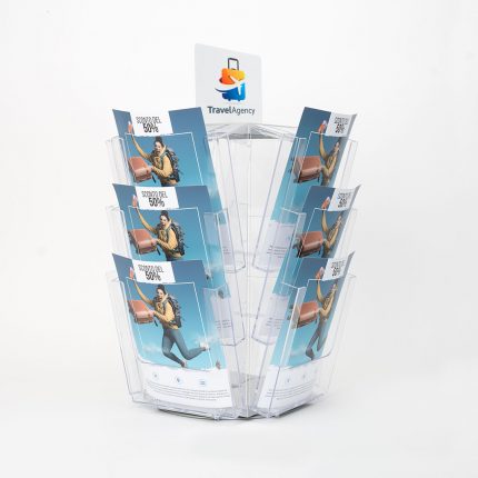 porta deplian girevole 12 tasche in plexiglass da banco