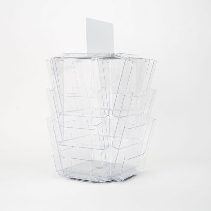 porta deplian girevole 12 tasche in plexiglass trasparente da banco