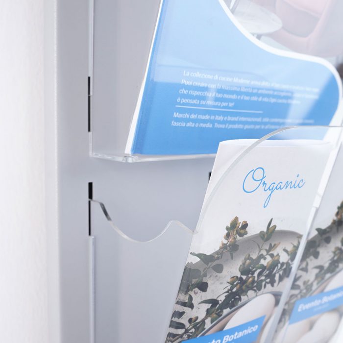 Espositore porta depliant da parete in metallo verniciato con tasche A4 verticale - immagine 7