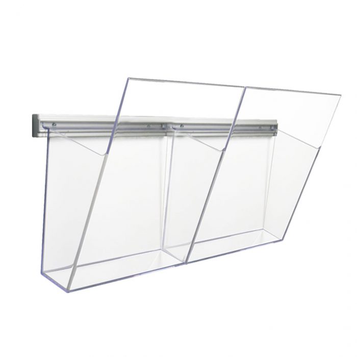 Porta depliant da parete con barra lunghezza 50cm e 2 tasche f.to A4 verticale - immagine 3