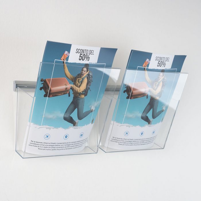 Porta depliant da parete con barra lunghezza 50cm e 2 tasche f.to A4 verticale - immagine 2