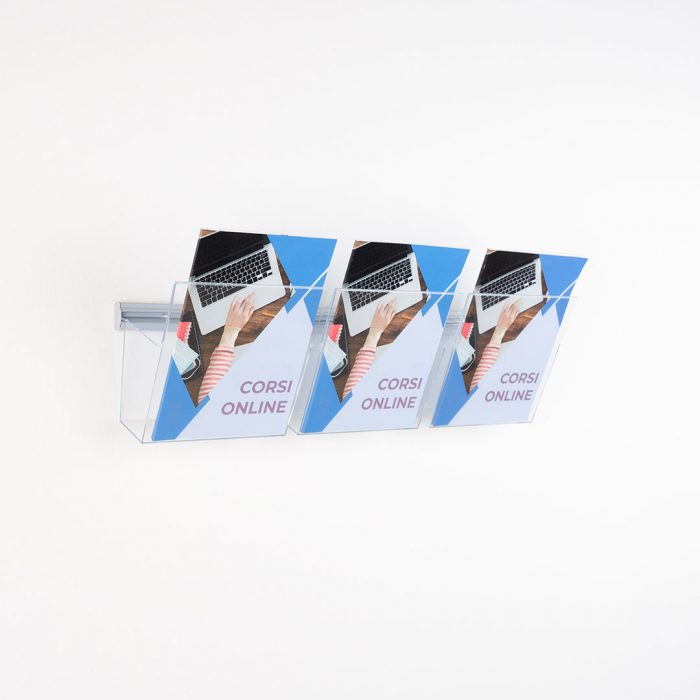 Porta depliant da parete con barra lunghezza 50cm e 3 tasche f.to A5 verticale - immagine 3