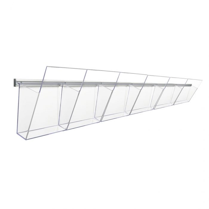 Porta depliant da parete con barra lunghezza 100cm e 6 tasche f.to A5 verticale - immagine 2