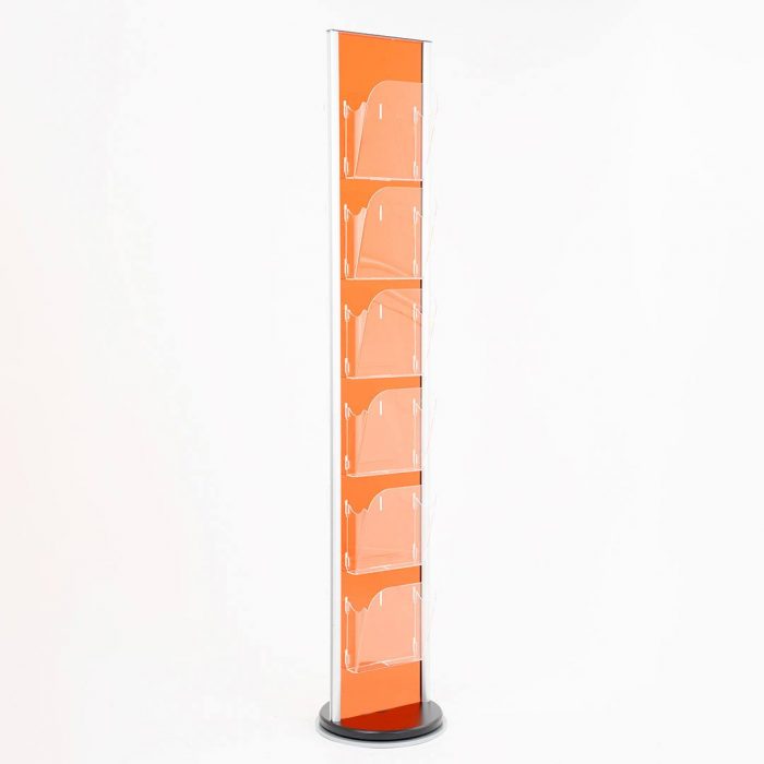 espositore girevole colorato con porta depliant IN PLEXI