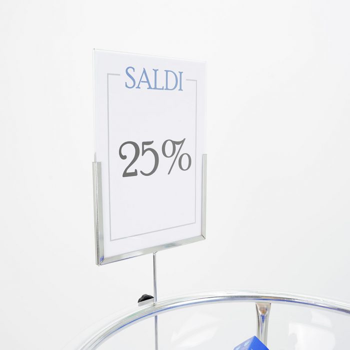bancarella mezza sfera plexiglass con porta avvisi