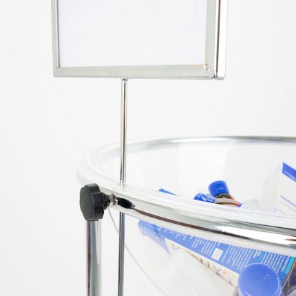 bancarella mezza sfera plexiglass con porta avvisi.jp