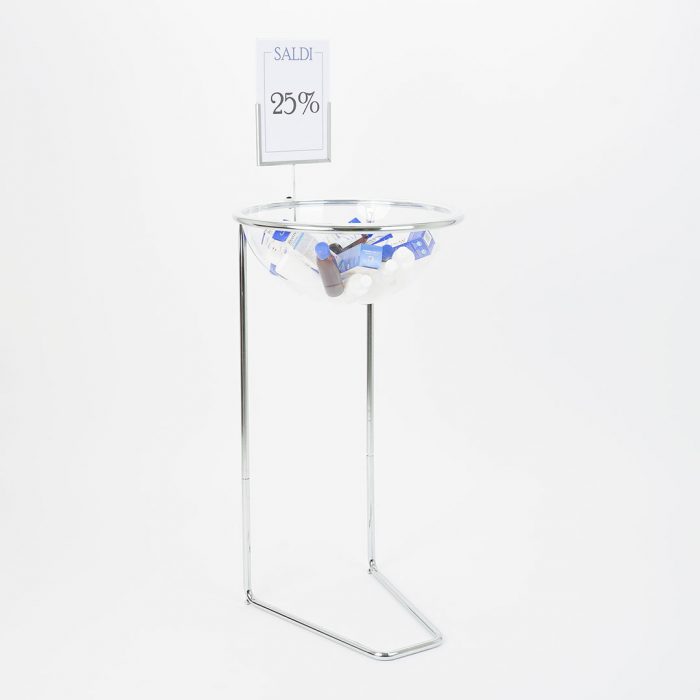 bancarella mezza sfera plexiglass porta oggetti con porta avvisi
