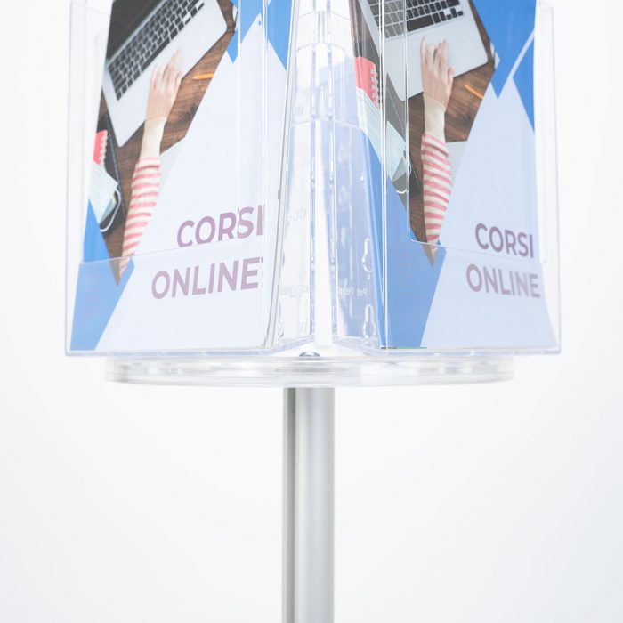 porta depliant girevole in plexiglass trasparente