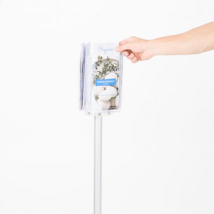 Porta depliant autoportante girevole con 3 tasche f.to 1/3 A4 verticale