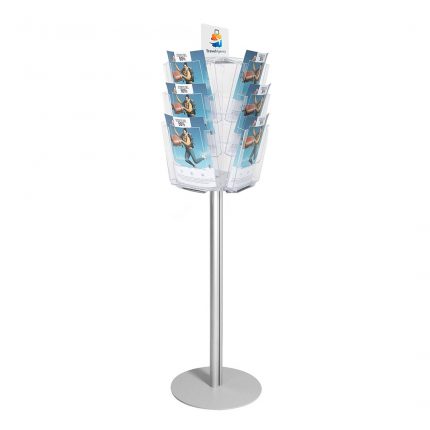 Porta depliant autoportante  girevole con 12 tasche f.to A4 verticale e crowner