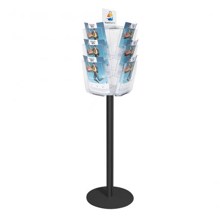 Porta depliant autoportante girevole con 12 tasche f.to A4 verticale e crowner
