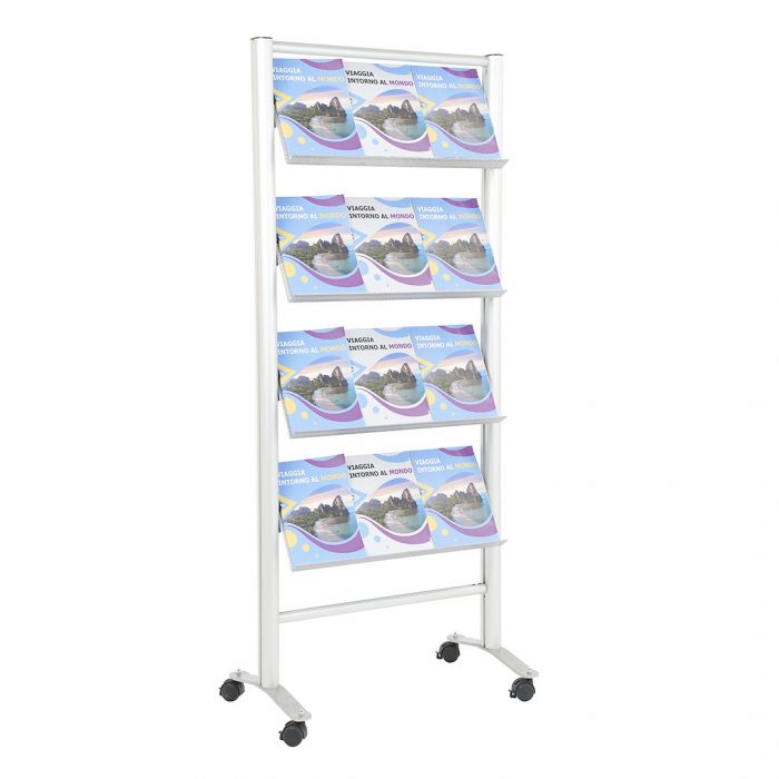 espositore pubblicitario porta depliant con scaffali