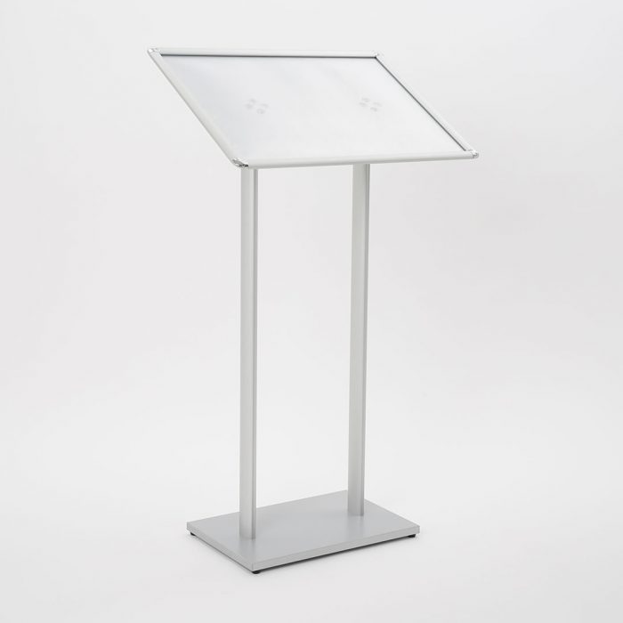 Leggio con cornice f.to A2 orizzontale, doppio montante in alluminio e base quadrata in MDF laccato - immagine 5