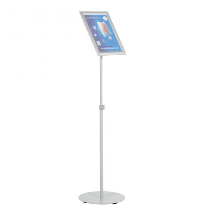 Leggio regolabile in altezza con cornice orientabile con angoli vivi e base tonda in metallo