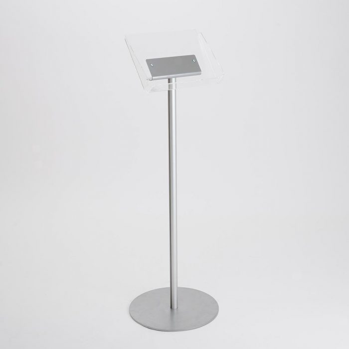 Espositore con contenitore  in acrilico f.to A4 orizzontale e montante in alluminio diametro 30mm - immagine 3