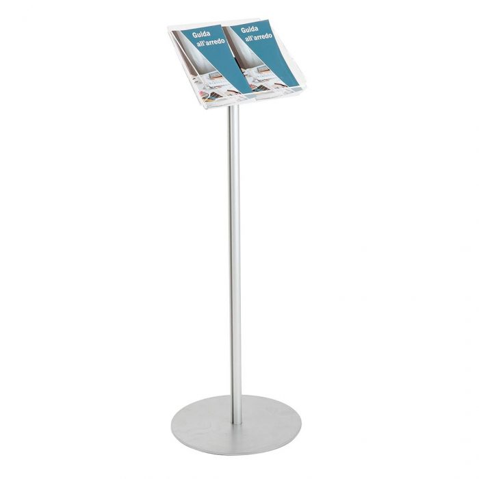 Espositore con contenitore  in acrilico f.to A4 orizzontale e montante in alluminio diametro 30mm - immagine 5