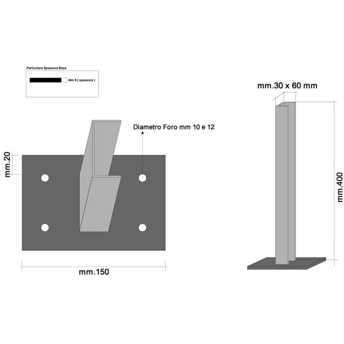 Montanti in alluminio per bacheche da esterno - Altezza 200cm con basi/staffe da interramento in finitura grigio gotico/silver - immagine 3