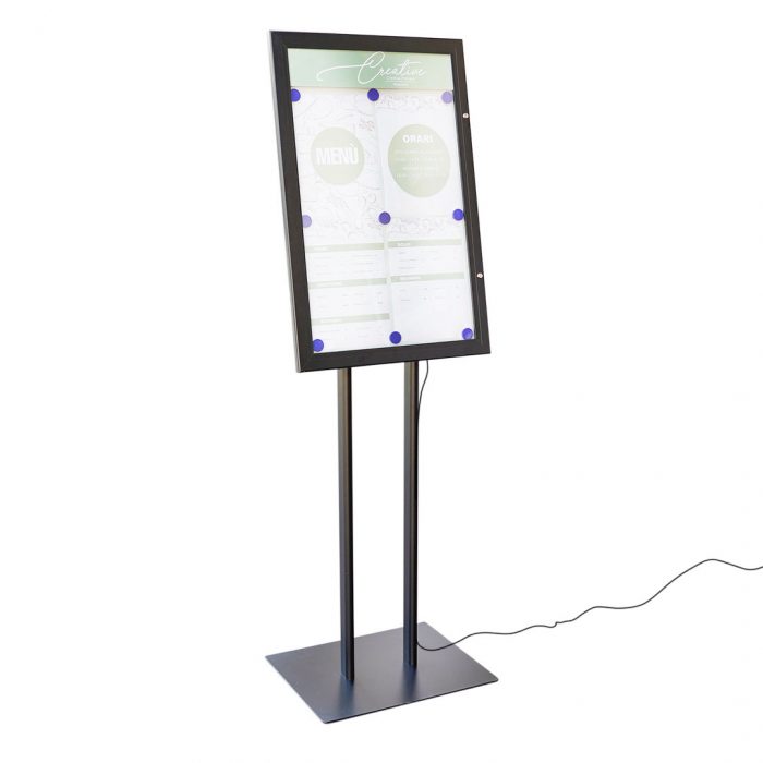 Bacheca porta menù per esterni autoportante a LED, apertura a libro e pannello removibile per logo - F.to 4xA4 - immagine 1