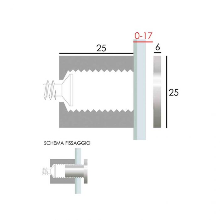 Distanziale MAXI ottone cromato lucido 25x25mm - immagine 4
