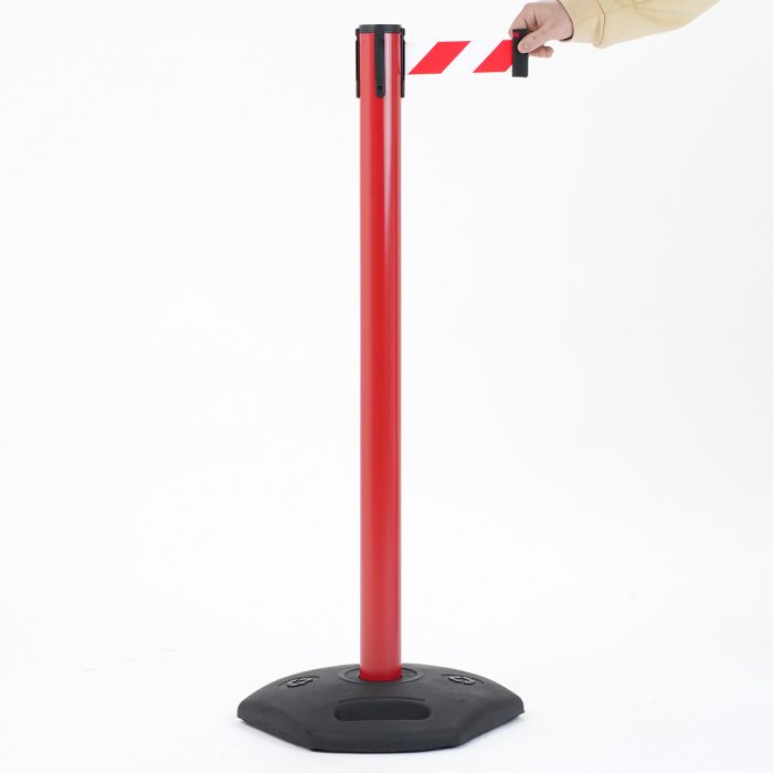 Colonnina in PVC rosso con base in plastica nera e nastro 3,5 metri bianco/rosso - immagine 3