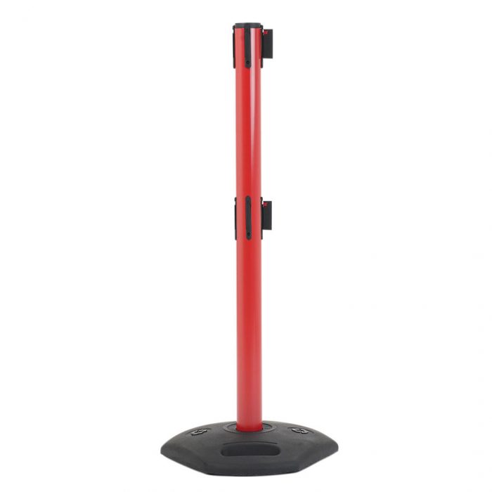 Colonnina in PVC rosso con base in plastica nera e doppio nastro 3,5 metri bianco/rosso - immagine 4