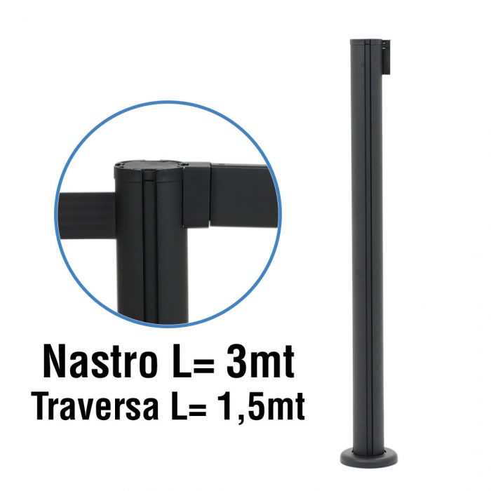 Colonnina nera con trasversa in alluminio lunghezza 1,5 mt e nastro 3 metri nero - immagine 7