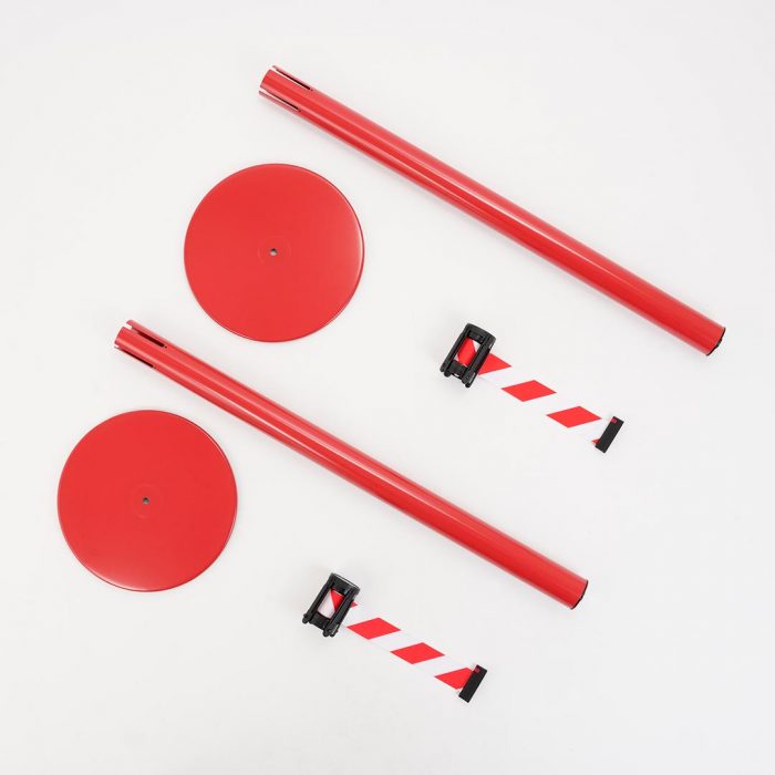 Colonnina Tendilinea 15kg base piatta, finitura rosso e nastro 3 metri - immagine 3