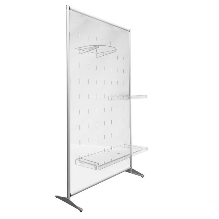 Parete divisoria singola in acrilico bisatinato con asole per accessor e basi circolari - Dimensioni 100x190H cm - immagine 3