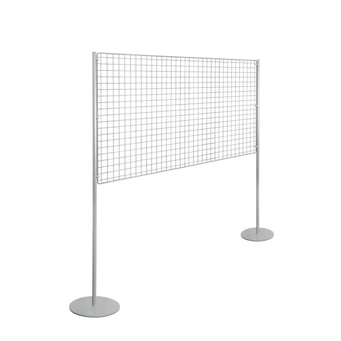 Pannello espositivo H 200 cm con griglia metallica 200x100H su basi tonde - immagine 2
