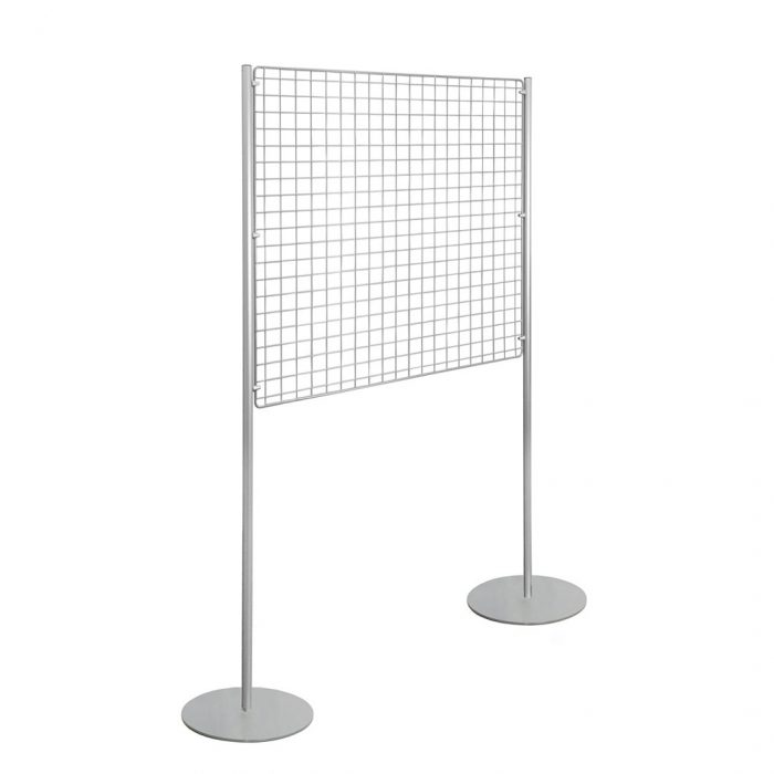Pannello espositivo H 200 cm con griglia metallica 100x100H su basi tonde - immagine 2