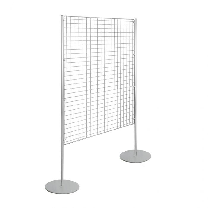 Pannello espositivo H 200 cm con griglia metallica 100x150H su basi tonde - immagine 1